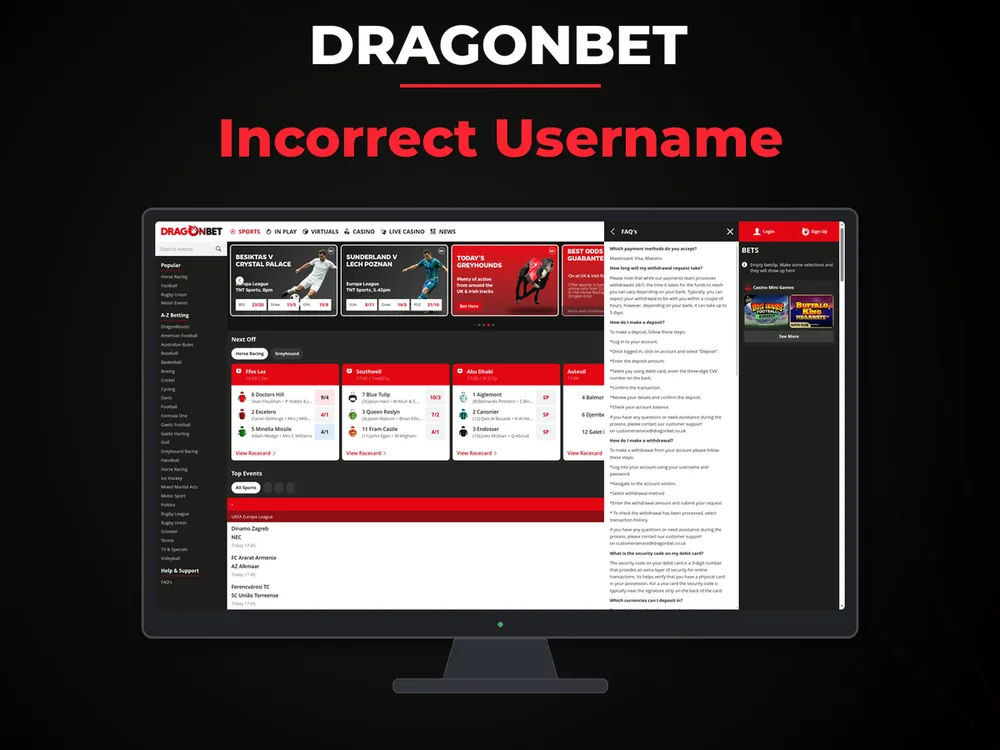 DragonBet - Incorrect Username